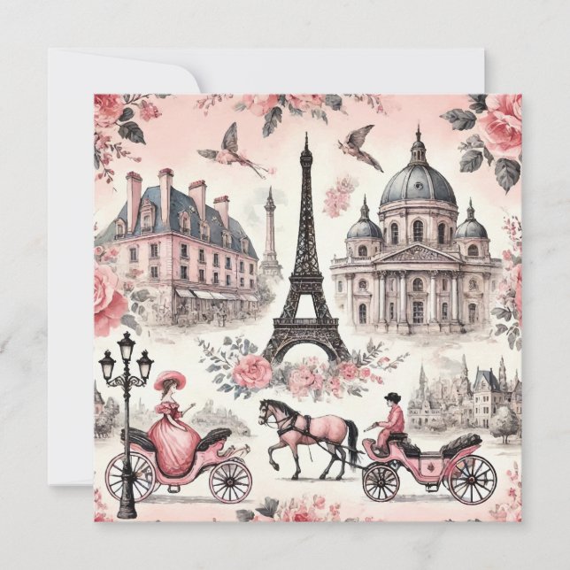 French vintage pink Tile Card (Front)