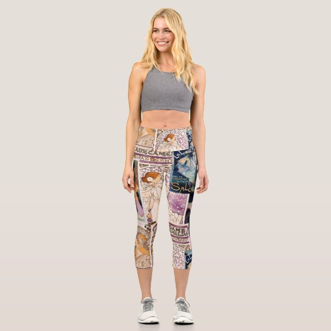French Vintage Poster Art Collage Personalise Capri Leggings (Front)