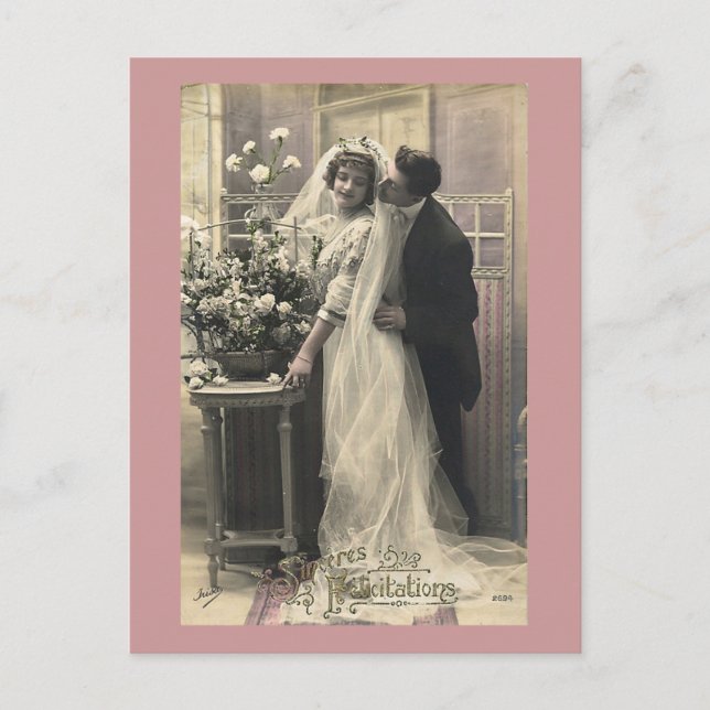French Vintage Romantic Love Wedding Postcard (Front)