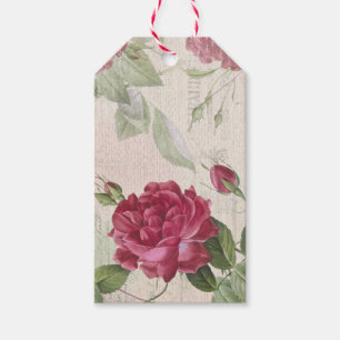 French Vintage Rose, Antique Red Ephemera Gift Tag