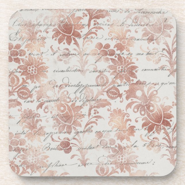 French Vintage Rose Gold Floral Coaster (Front)