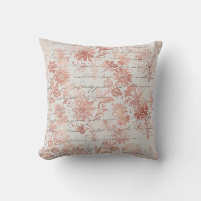 French Vintage Rose Gold Floral Cushion (Front)