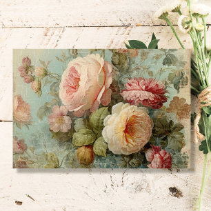 French Vintage Roses Floral Blue n Pink Decoupage Tissue Paper