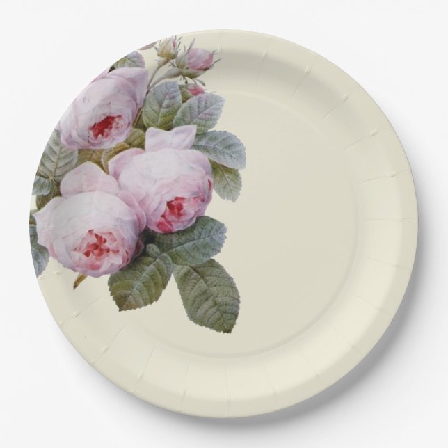 French vintage roses paper plate (Front)
