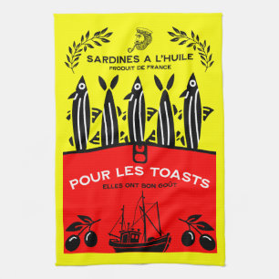 French Vintage Sardine Kitchen Tea Towel