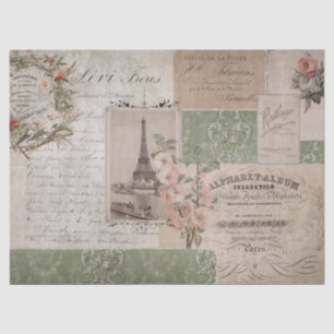 French Vintage Script Ephemera Eiffel Tower Floral Tissue Paper