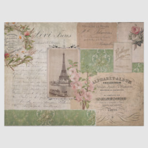 French Vintage Script Ephemera Eiffel Tower Floral Tissue Paper