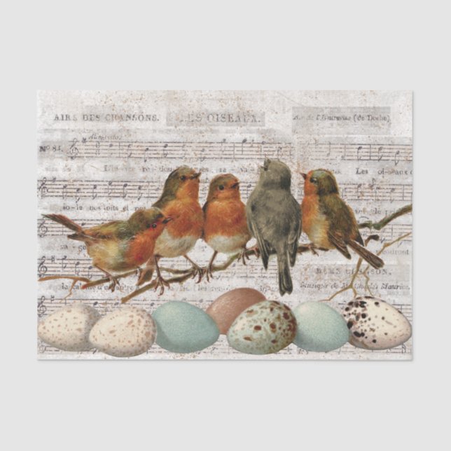 French Vintage Sheet Music Birds Eggs Decoupage (Front)
