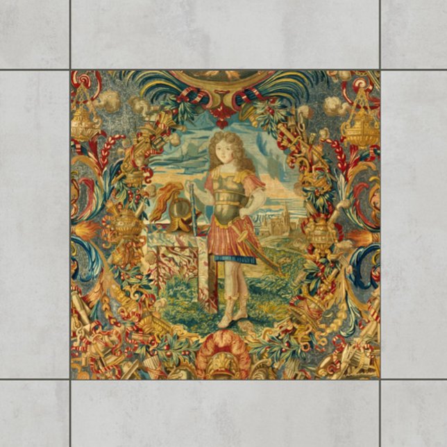 French Vintage Tapestry Pattern Jewel Tones  Tile (Add jewel-toned elegance and richness to your tiled space with this French vintage tapestry design!)