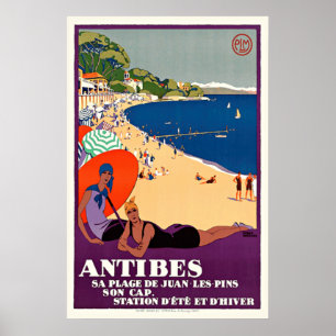 French Vintage Travel Poster Antibes Juan-les-Pins