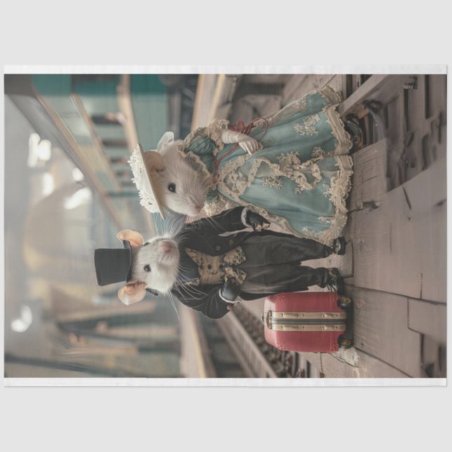 French Vintage Travelling Mice Decoupage  Tissue Paper (Front)