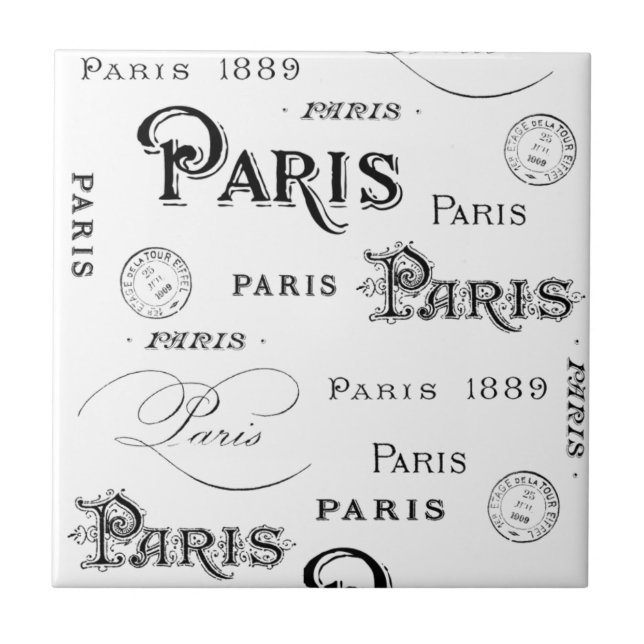 french vintage typography design Paris Tile (Front)