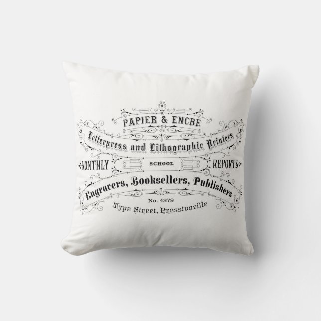 french vintage typography shabby chic cushion (Front)