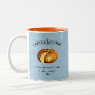 French Vintage Veggie Vegan Pumpkin Blue Two-Tone Coffee Mug