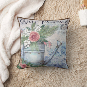 French Vintage water can Carte Postale Cushion