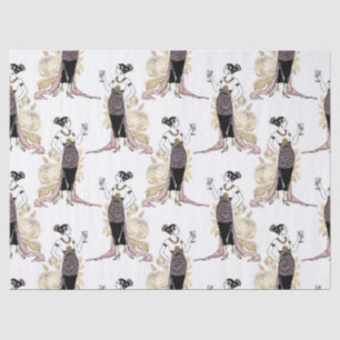 French Vintage Woman with Wine on Blush Pink Tissue Paper