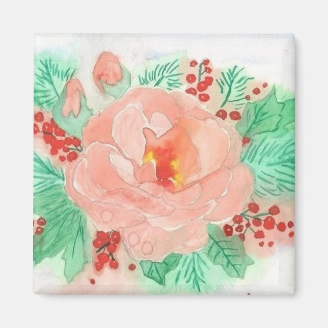 French watercolor rose magnet (Front)