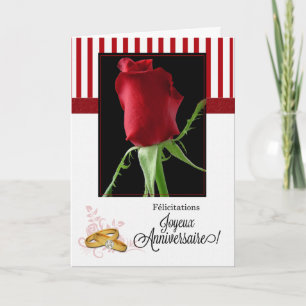 French Wedding Anniversary Red Rose and Stripes Card