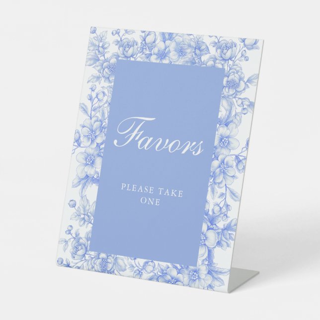 French Wedding Floral Something Blue Favours Pedestal Sign (Front)