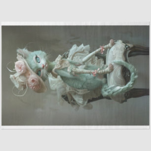 French Whimsical Cat Decoupage Tissue Paper