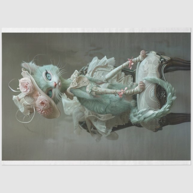 French Whimsical Cat Decoupage Tissue Paper (Front)