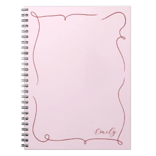 French Whimsical Script Custom Name Pink Notebook