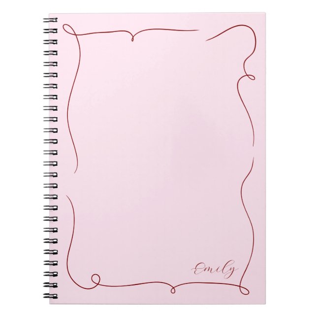 French Whimsical Script Custom Name Pink Notebook (Front)