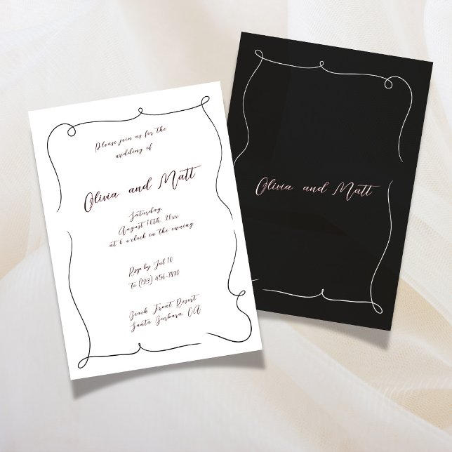 French Whimsy Script Wedding Invite White (Creator Uploaded)
