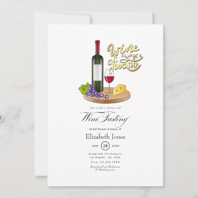 French Wine and Cheese Tasting Bridal Shower Invitation (Front)