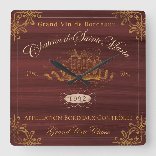 French Wine Label Chateau Clock Vintage look (Front)