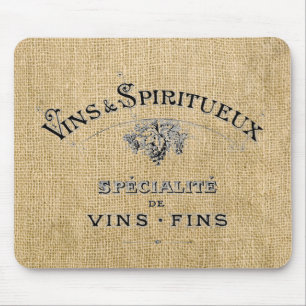 French Wine on Burlap Mouse Mat