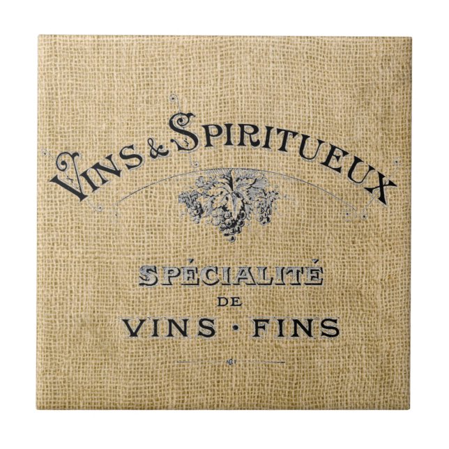 French Wine on Burlap Tile (Front)