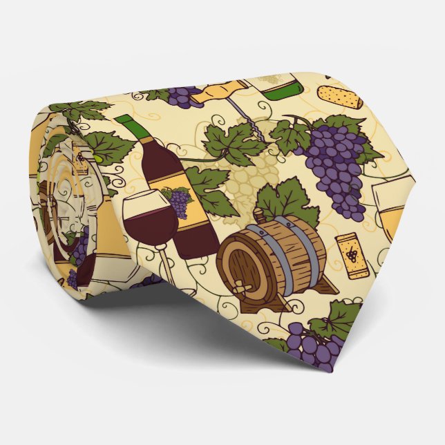 French Wine Themed Vintage Grape Vine Pattern Tie (Rolled)