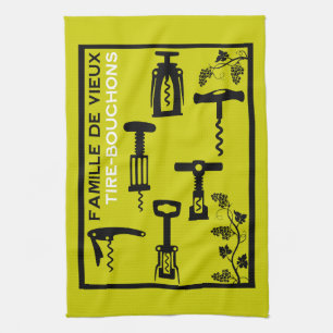 French Wine Vintage Cork Screw Cottagecore Tea Towel