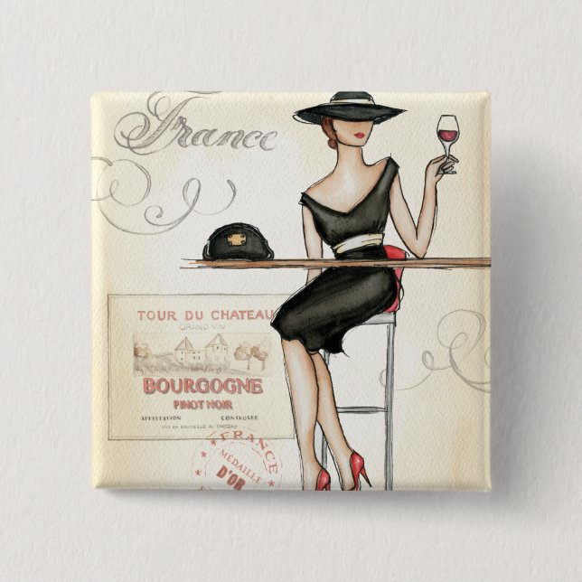 French Woman Drinking Red Wine 15 Cm Square Badge (Front)