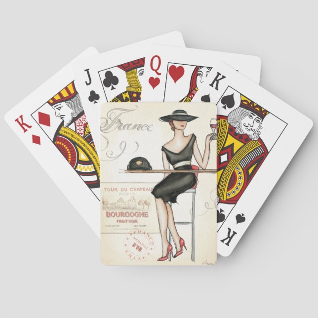 French Woman Drinking Red Wine Playing Cards (Back)