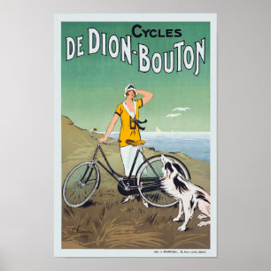 French Woman W/Bicycle & Dog by The Beach Vintage Poster