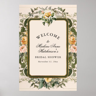 French Yellow Floral Elegant Tea Bridal Shower Poster