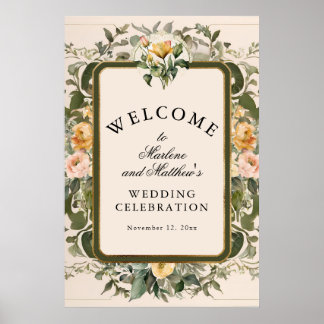 French Yellow Floral Elegant Victorian Wedding Poster