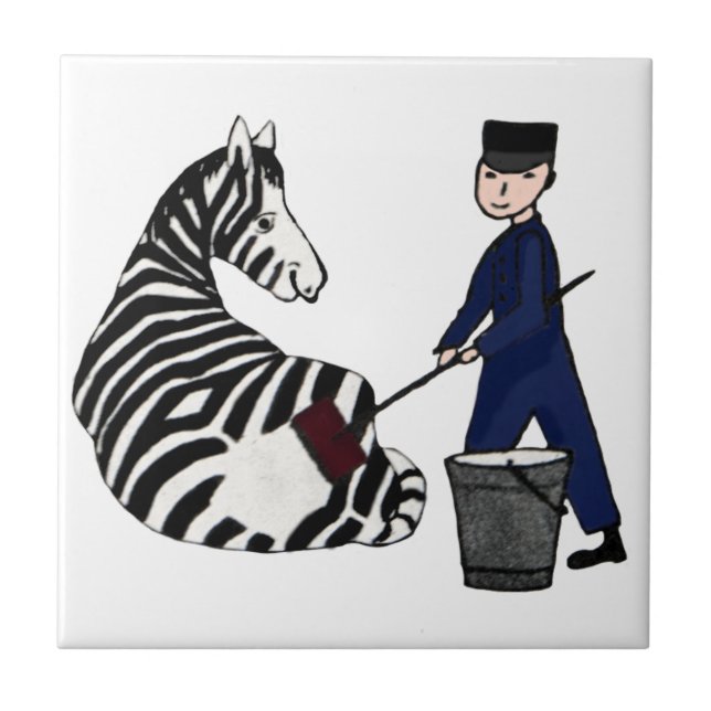 French Zookeeper Zebra Funny Stripes Vintage Tile (Front)