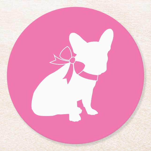 Frenchie Baby Shower French Bulldog Pink Round Paper Coaster (Front)