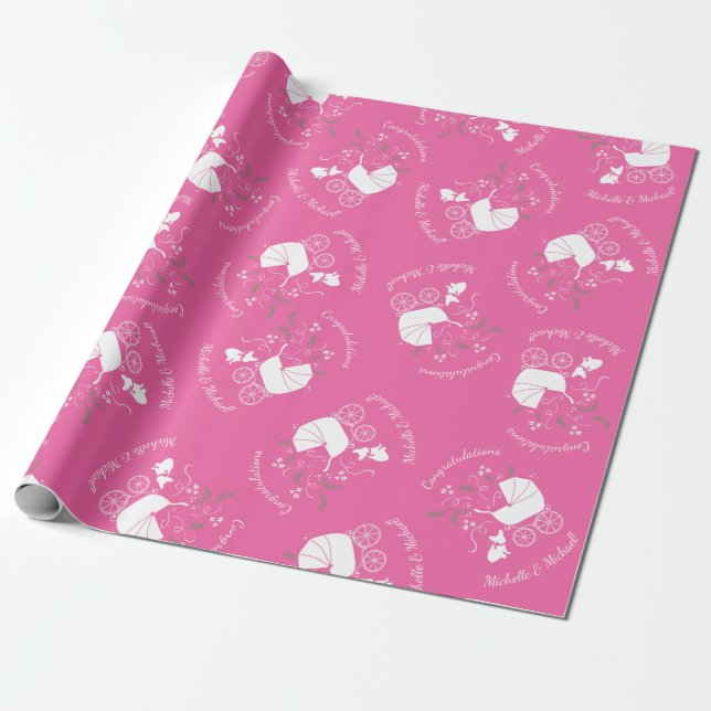 Frenchie Baby Shower French Bulldog Pink Wrapping Paper (Unrolled)