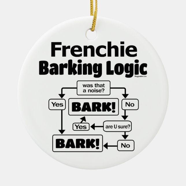 Frenchie Barking Logic Ceramic Tree Decoration (Front)