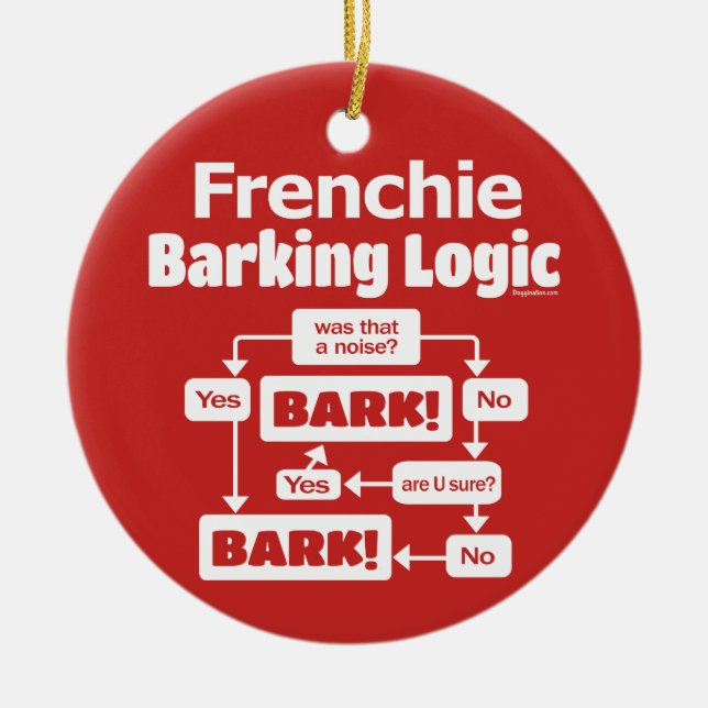 Frenchie Barking Logic Ceramic Tree Decoration (Front)