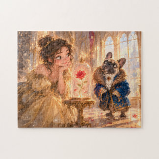 Frenchie Beast Enchanted Rose Scene Jigsaw Puzzle