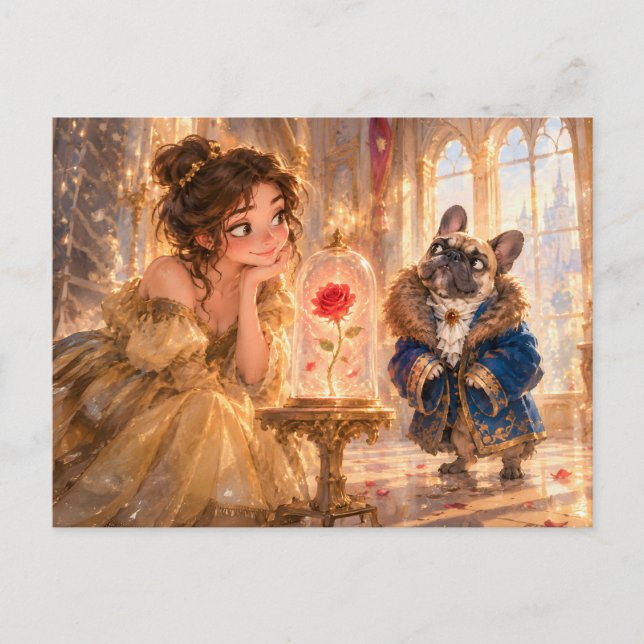 Frenchie Beast Enchanted Rose Scene Postcard (Front)