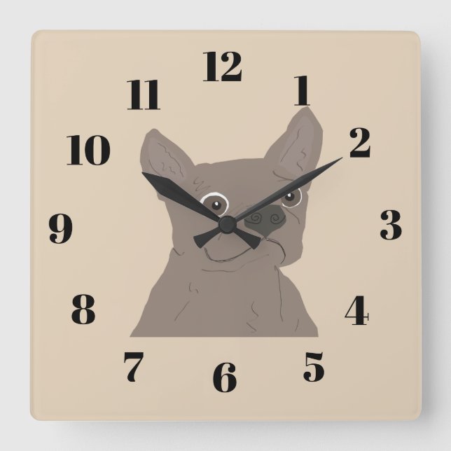 Frenchie, beige square wall clock (Front)