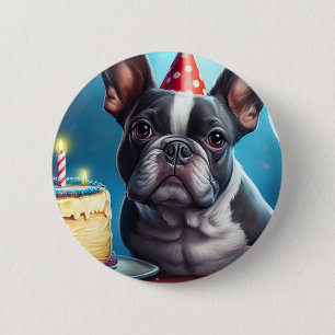 Frenchie Birthday Bash: A Cute French Bulldog 6 Cm Round Badge