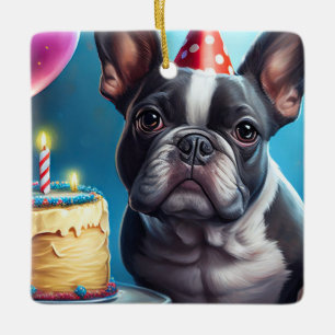 Frenchie Birthday Bash: A Cute French Bulldog Ceramic Ornament