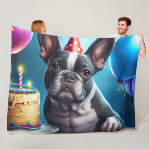 Frenchie Birthday Bash: A Cute French Bulldog Fleece Blanket
